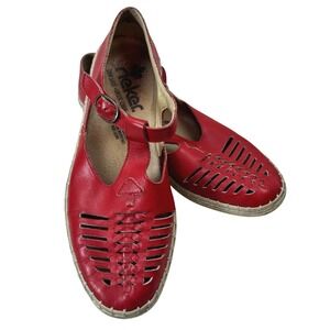 Rieker‎ Sandals Women Size 5 Red Leather Mary Jane Fisherman